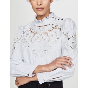 La Vie Rebecca Taylor Sleeved Leah Embroidery Top